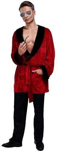 Maxim Party Supplies Men's Velvet Smoking Robe Jacket With Belt Includes Captain Hat and Toy Pipe Costume