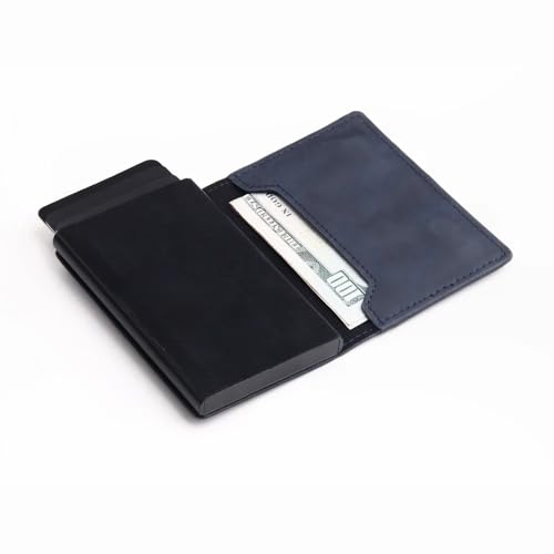 Image of OBLIK Men Premium Faux Suede Leather Essence Wallet Cardholder | Aluminium Quick Card Ejector | Upto 6 Cards and Folded Cash | Minimal Monogramming | (Navy)
