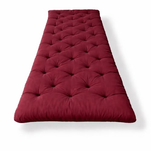 Image of ATOOTFUSION Soft Cotton Thick Foldable Mattress, Black, Firm Hand Crafted Tufted, Lightweight Rollable for Picnic Guest Sleeping (Maroon, Double Bed 72X72X5 inches)