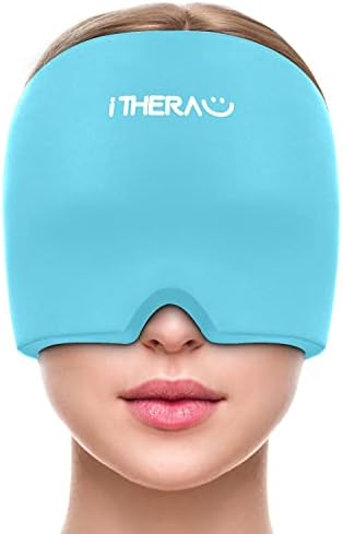 iTHERAU Migraine Ice Head Wrap-Headache Relief Hat, Migraine Relief Cap, Cold Therapy Headache Relief Cap for Migraine Eyes Mask Blue Headache Ice Pack for Puffy Eyes, Tension, Sinus & Stress Relief