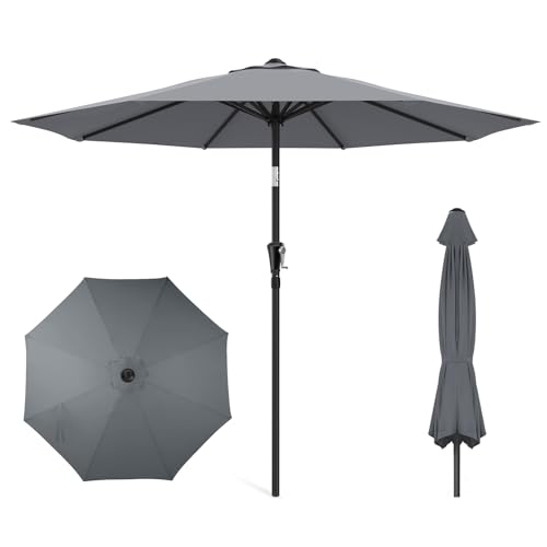 HOMSHADE 274 cm Sonnenschirm UPF50+ mit Einhand-Kipphebel, Kurbel & 8 Stahlrippen für Terrasse/Balkon/Pool Marktschirm (Grau, ohne Ständer)