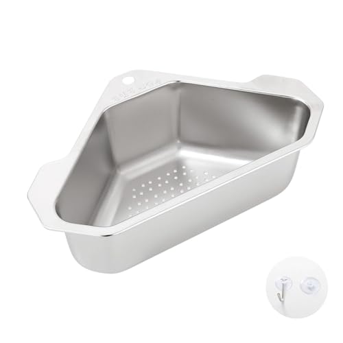 Cesta de Drenaje para Fregadero de Cocina, Cesta escurridora Triangular para Fregadero, Estante de Drenaje de Cocina de Acero Inoxidable, Estante de Almacenamiento de Esquina Multiusos, Filtro de