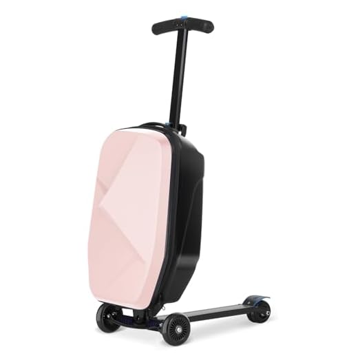 Scooter Luggage For Kids & Adults， Hardside Ride On Suitcase For Kids Ages 4-15 Multifunctional Lightweight Foldable Carry On Luggage With Wheels Ride On For Children Teenagers (Light Pink, 20")