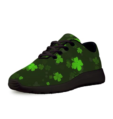 Women St Patrick's Day Shoes Mens Non-Slip Breathable Luck Clover Sneakers Black