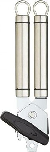 KitchenCraft Oval Handled Professional Stainless Steel Tin Opener, Silver Manual Can Opener, Includes Bottle Opener, Dishwasher Safe, 22.5cm