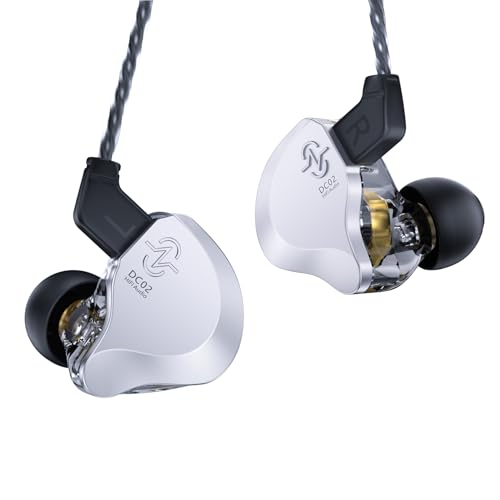 CCZ Solo DC02 HiFi In Ear Monitors Ear buds, 10mm Dual Dynamic Driver PU+PET Composite Diaphragm IEM Earphones Wired Hearphones Gaming Earbuds, with OFC Cable for Singer Musician (Silver, without mic)