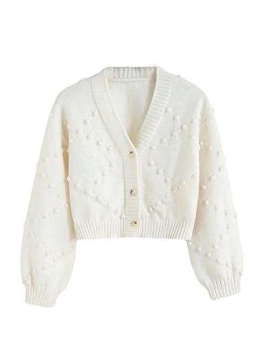 Girl's Polka Dots Cardigan Button Down Cute V Neck Long Sleeve Knit Outerwear Coat