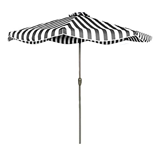 Sonnenschirm für den Außenbereich, gestreifter Markttischschirm, 2,7 m Garten-Sonnenschirm mit 8 stabilen Eisenrippen, Sonnenschutz für Terrasse, Hof, Stranddock (Farbe: Gelb + Weiß) (Schwarz + Weiß)