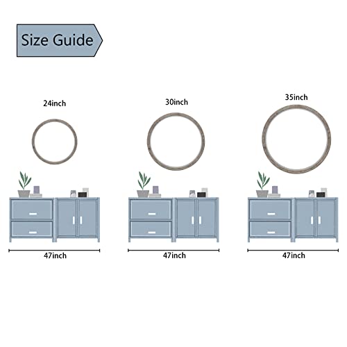Gifttrove 35" Round Wood Mirror, Large Round Mirror With Beveled, Wood Round Mirror For Wall Decor, Rustic Circle Wall Mirror For Entryway, Living Room, White Washed Frame #TOP3