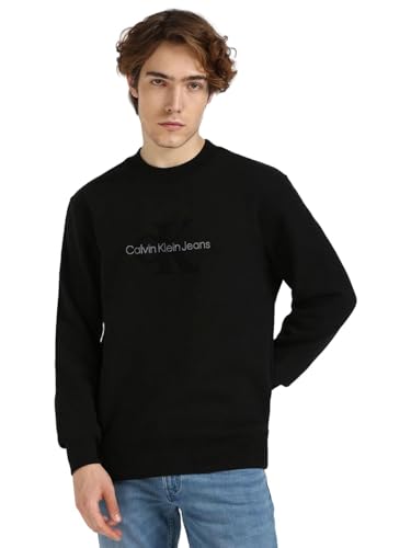 Calvin Klein Jeans Embroidered Logo Regular Fit Cotton Sweat Shirt, Ck Black, XL