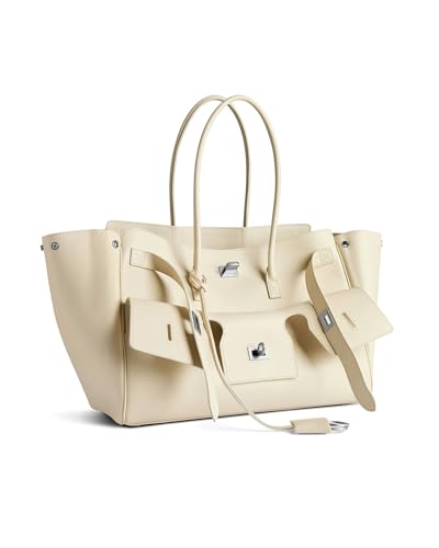 Image of NEWBELLA Women's Vegan Leather Tote Bag, Stylish Handbag for Everyday Use (White)