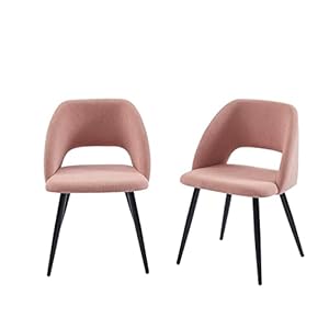 BAÏTA Lot de 2 chaises Vintage Velours côtelé Rose poudré Pieds métal Noir