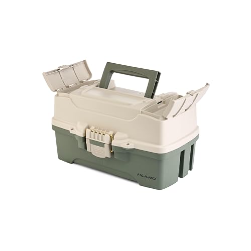 Plano Two-Tray Tackle Box, Green/Tan, Rust-Proof Brass Latch, Top-Access Tray with Deep Storage, Made in the USA, Portable Fishing Gear Storage Organizer by Plano - Image 3