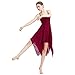 AFAVOM Lyrical Dance Dress for Women Adult Contemporary Dance Costume Solid Halter Spaghetti Straps Asymmetric Flowy Chiffon Dress Handkerchief Skirt Lyrical Dancewear Wine Red X-Small