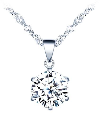 MICSAVI Collier Pendentif Zirconium Solitaire Femme Argent 925 Collier Chaine Argent sterling Zircone cubique
