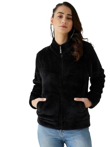 Image of Modeve Women Solid Full Sleeve Fur Standard Length Jacket For Winter