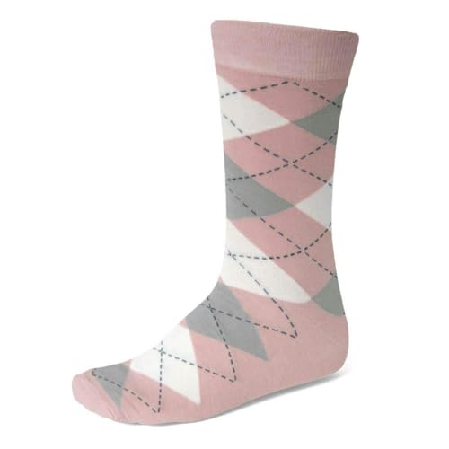 tiemart Mens Socks One Pair (Blush Pink and Gray Argyle)