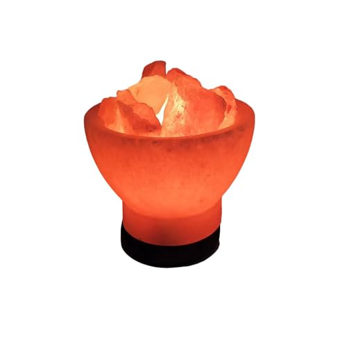 AROMASENSES | Lámpara de Sal del Himalaya Natural 100% | Hecha a Mano, con Base de Madera, Cable y Bombilla 14W | Lámpara de Mesita de Noche Relajante, Purifica y Descontamina | CUENCO PEQUEÑO