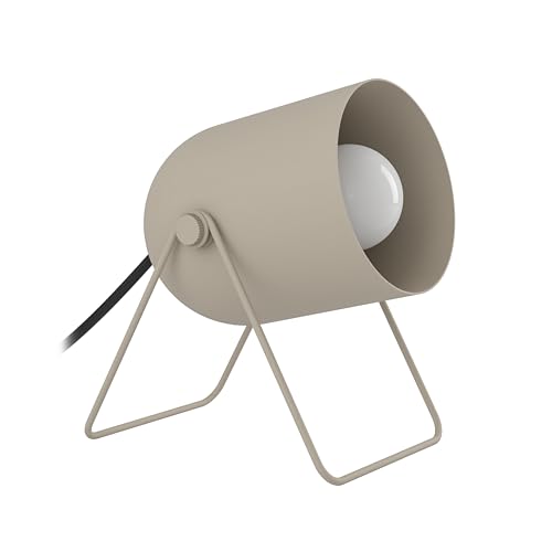 Eglo Tilston Lámpara para mesita de noche, con foco orientable, decoración de habitación, pequeña iluminación de mesa, fabricada en acero de color arena, con casquillo E14 y una longitud de 12,5 cm