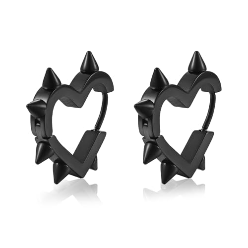 Irikdescia Pendientes góticos negros, pendientes de estilo punk rock en forma de corazón, pendientes de Y2k con remaches negros para mujer, regalos de joyería delicados para mujeres y niñas Irikdescia Pendientes góticos negros, pendientes de estilo punk rock en forma de corazón, pendientes de Y2k con remaches negros para mujer, regalos de joyería delicados para mujeres y niñas
