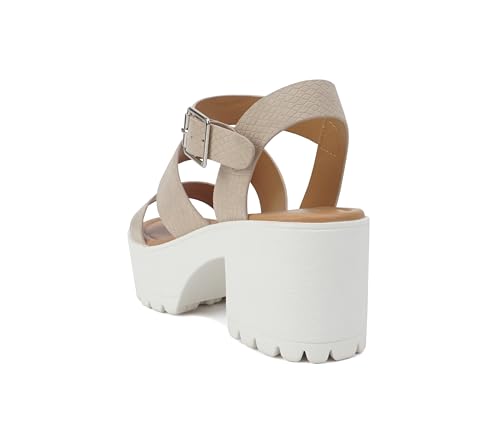 Image of Soda ACCOUNT ~ Women Open Toe Two Bands Lug sole Fashion Block Heel Sandals with Adjustable Ankle Strap