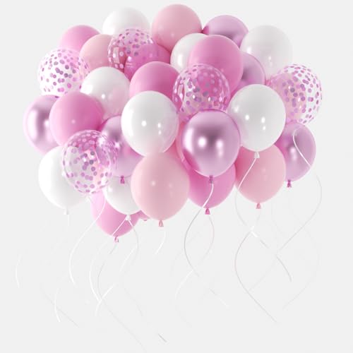 Image of Pink and White Balloons, 60 Pieces Pink Balloon White Latex Balloon for Girl Women Birthday Party