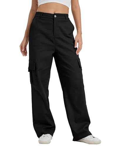 Image of Cargo Pants for Women High Waist Wide Leg Stretchy Pull On Baggy Casual Pants with Pockets