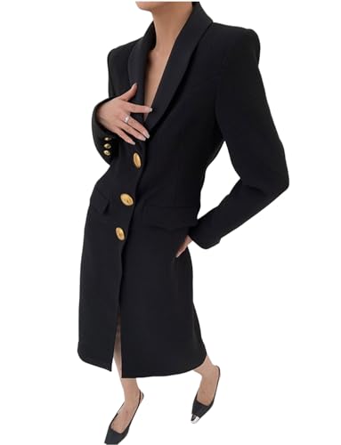 Robe manteau costume femme chic blazer long de soirée smoking col châle à boutonnage simple