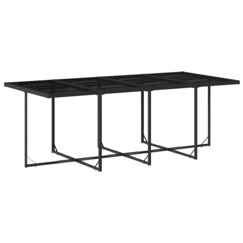 Image of 9-Piece Black and Cream White Outdoor Dining Set with Cushions, Modern Patio Furniture Set with Rectangular Table and High-Back Chairs, Durable Poly Rattan Garden
