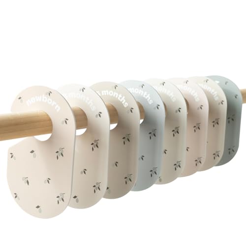 Image of 3 Sprouts Baby Closet Dividers Set of 8 - Toddler Clothes Organizer Hanger, Double-Sided Size Labels - Nursery Organization for Newborn Clothing, Infant, Boy & Girl - Olive