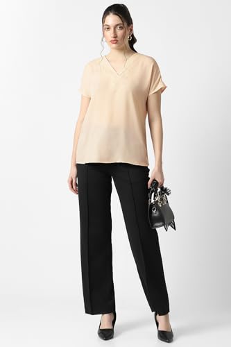 Image of Van Heusen Women's Polyester Regular Fit Half Sleeve V Neck Formal Top
