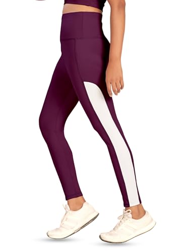 Image of Women's Polyester Blend Yoga Pants with High Rise Waist Stretch Fit Design Side Patti Slim Fit Style and Standard Length | Workout Track Pants | Joggers for GymRunning | Sports Top