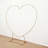 Efavormart Heavy Duty Gold Metal Heart Shape Wedding Arch Photo Backdrop Stand, Floral Balloon Frame with Sturdy Rectangular Base - 7ft