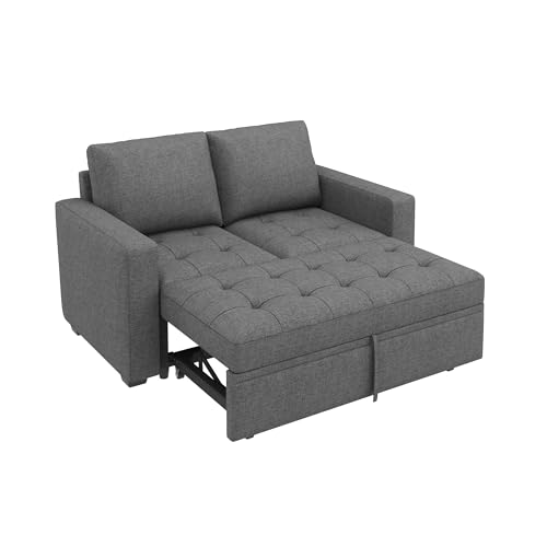 Image of HONBAY Modular Sleeper Sofa with Pull Out Bed Sleeper Loveseat Convertible Sectional Couches for Living Room,Mid Grey
