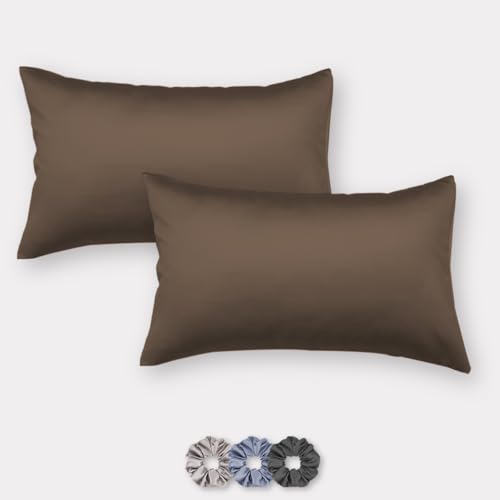Image of SEEVO 400 TC Luxurious Satin Silk Pillow Covers /Pillowcases with Envelope Closure, Soft Comfortable Protects Hair and Skin - 17 inch x 27 inch - Set of 2 (Dark Brown)