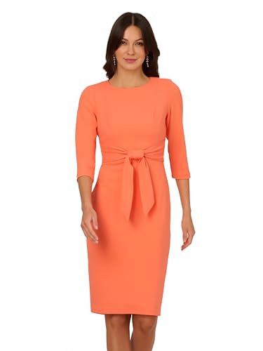 Adrianna Papell Women's Knit Crepe Tie Waist Sheath, Orange Coral