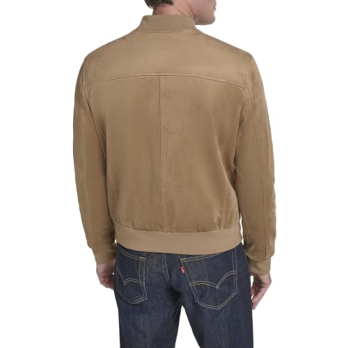 Image of Cole Haan Men's Rib Knit Collar Fully Lined Faux Suede Jacket