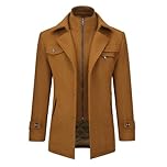 Allthemen Mens Winter Padded Coat Wool Trench Overcoat Mid Length Coat Jacket Casual Slim Fit Coat Jacket Khaki L