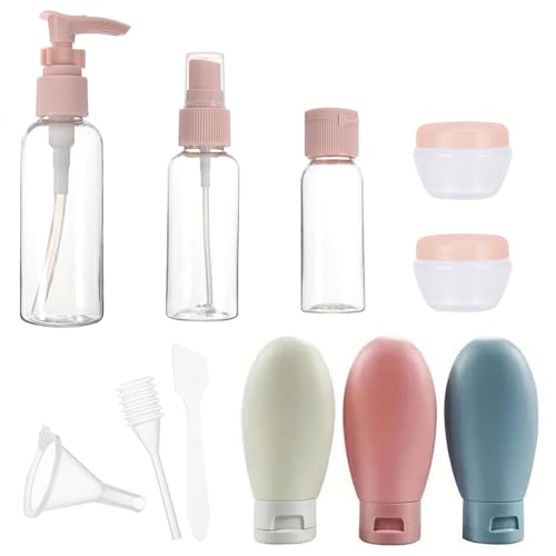 Travel Bottles Set,60ML Travel Squeeze Bottles,Small Mini Plastic Empty Refillable Transparent Bottles, Travel Skincare Container for Lotions and Toiletries with Storage Bag(Multicolor) (Pink)