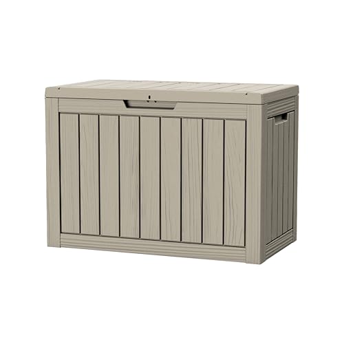 PATIOEASY 45GAL Brown Outdoor Storage Deck Box with Lock Hole- Waterproof, SGS - Tested UV Protection, Perfect for Storing Patio Pillows and Pool Floats, Sturdy Design for All - Weather Use