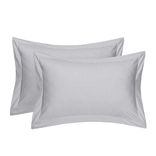 Mahaveer Cotton Oxford Pillow Shams/Cover/case, Set of 2, 100% Brushed Microfiber, Soft and Cozy, Wrinkle, Fade, Stain Resistant Shade Light Grey Solid12 x 18