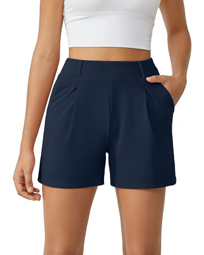 Image of G4Free EverGoing Dressy Casual Shorts for Women 4 inch High Waisted Summer Lounge Pleated Shorts with Pockets
