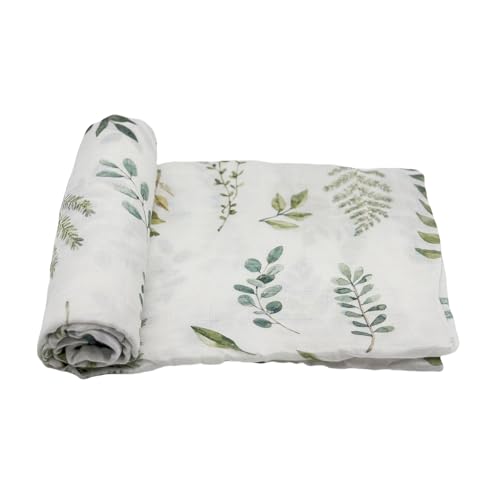 Image of Muslin Swaddle Blanket, 100% Viscose Made from Bamboo Muslin Swaddle Blankets for Boys and Girls, Baby Receiving Swaddles, Unisex Receiving Blanket Newborn Gifts (Eucalyptus Leaves)
