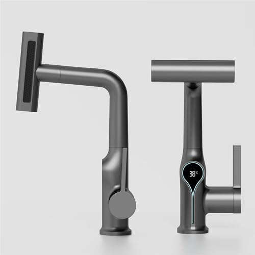 Mitigeur de lavabo extractible avec affichage de température LED et jet cascade - 7