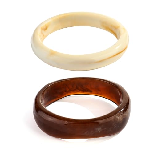 2PCS Resin Bracelet Set for Women Trendy Cream Acrylic Resin Bangle Bracelets Tortoise Shell Translucent Acetate Wristband Bangle Jewelry