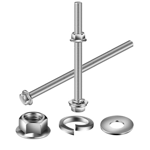 M6 x 80mm Flanged Hex Head Bolts, Nuts, Flat &amp; Lock Washers, 10Pcs 18-8 (304) Stainless Steel, Fully Threaded, by SG TZH