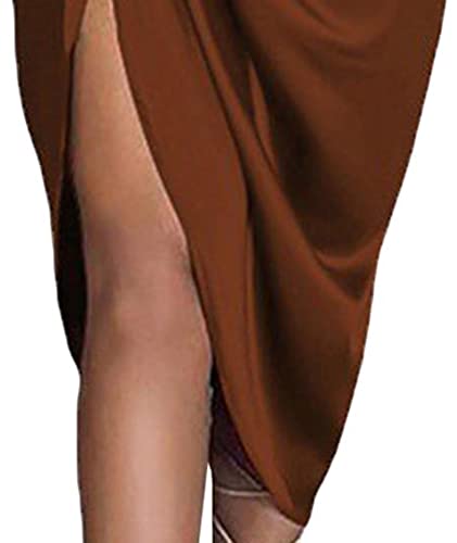Image of xxxiticat Women's Ruched Midi Dress Sleeveless Spaghetti Straps One Shoulder Asymmetric High Split Slip Party Dress
