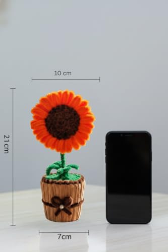 Image of Handmade Artificial Flower Pot for Home Decor | Cute Fuzzy Wire Pipe Cleaner Flower Plant | Aesthetic Tabletop Decorative Pot for Home, Office & Gifting (Soft Bloom :- Orange)
