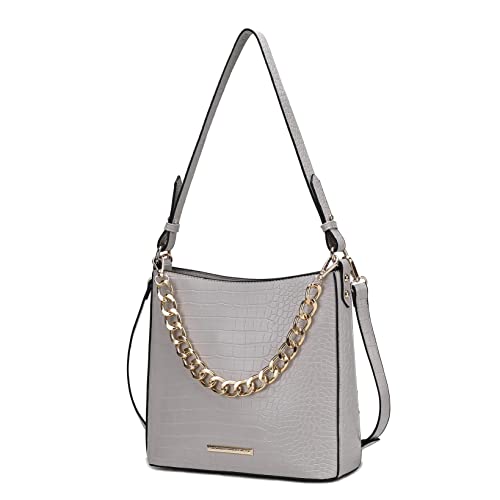 Image of MKF Collection Shoulder Bag for Women, Faux Crocodile-Embossed Vegan Leather, Hobo Handbag Messenger Purse