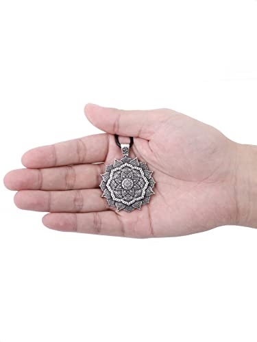 HAQUIL Mandala Flower of Life Necklace, Buddhist Lotus Flower Om Mandala Pendant, Faux Leather Cord2